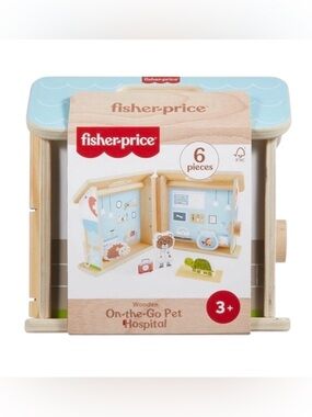 🆕 Fisher Price Wooden On The Go Pet Animal Hospital Playset With 6 Play Pieces